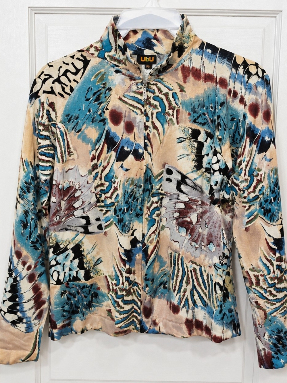 UbU Silk Blend Abstract FloralWomen's Multicolor Printed Zip-Front Jacket